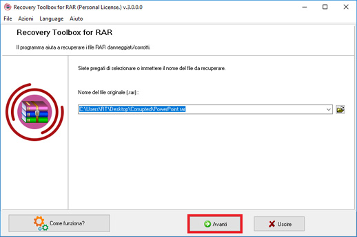 riparare file rar